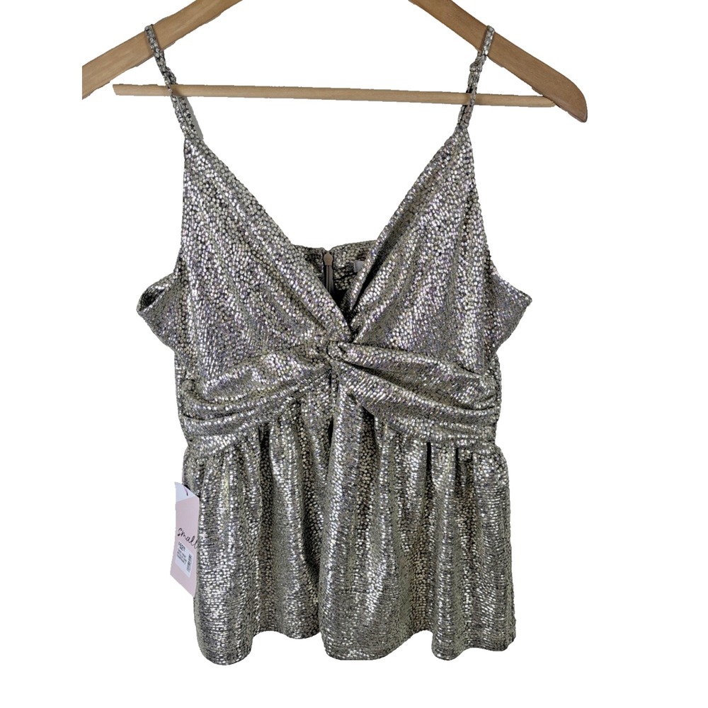 Skies Are Blue Tank Shirt Sz S Champagne Twist Front Metallic Blouse Night Out‎